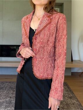 Vintage whimsical Japanese Pink Paisley Textured blazer Jacket